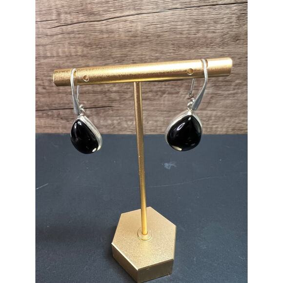 NEW Black onyx sterling silver teardrop earrings 8.12 grams - Picture 6 of 11